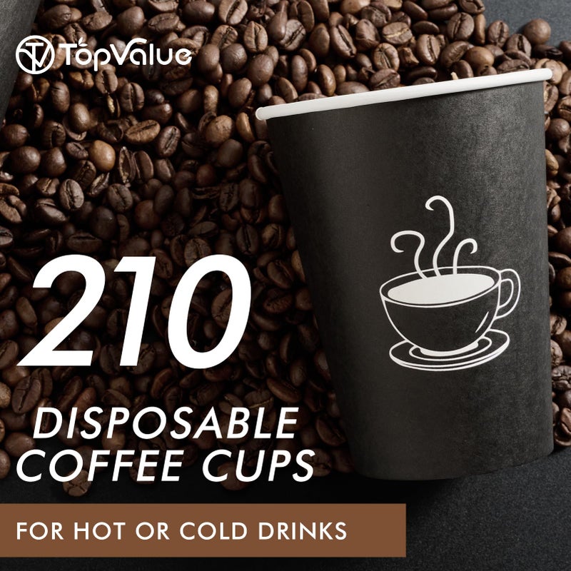 TV TOPVALUE 12 oz 210 Pack Paper Coffee Cups  Disposable Coffee Cups  Hot Drinking Cups for Coffee Water Tea  Black Coffee Paper Cups for Cafes  Offices and Events - Image 2