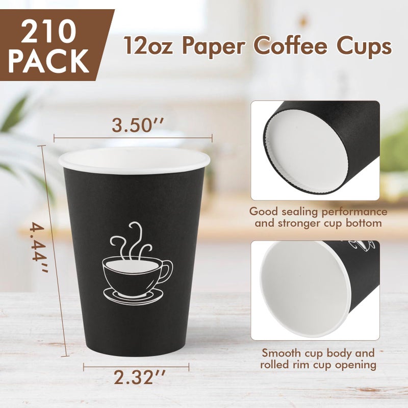 TV TOPVALUE 12 oz 210 Pack Paper Coffee Cups  Disposable Coffee Cups  Hot Drinking Cups for Coffee Water Tea  Black Coffee Paper Cups for Cafes  Offices and Events - Image 3