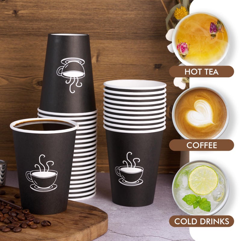 TV TOPVALUE 12 oz 210 Pack Paper Coffee Cups  Disposable Coffee Cups  Hot Drinking Cups for Coffee Water Tea  Black Coffee Paper Cups for Cafes  Offices and Events - Image 4