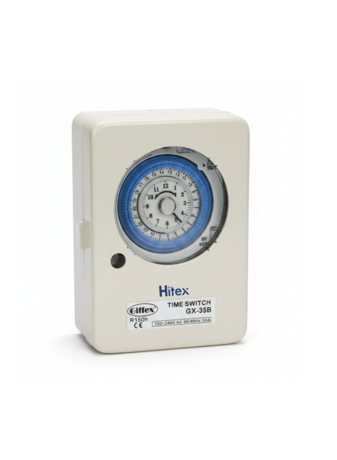 Hitex Giffex Programmable Mechanical Timer Switch – Digital Timer with Metal Box, 100-240V AC, 15-Minute Minimum Setting, 150H Backup Reserve | Industrial & Control Panel Timer - Image 1