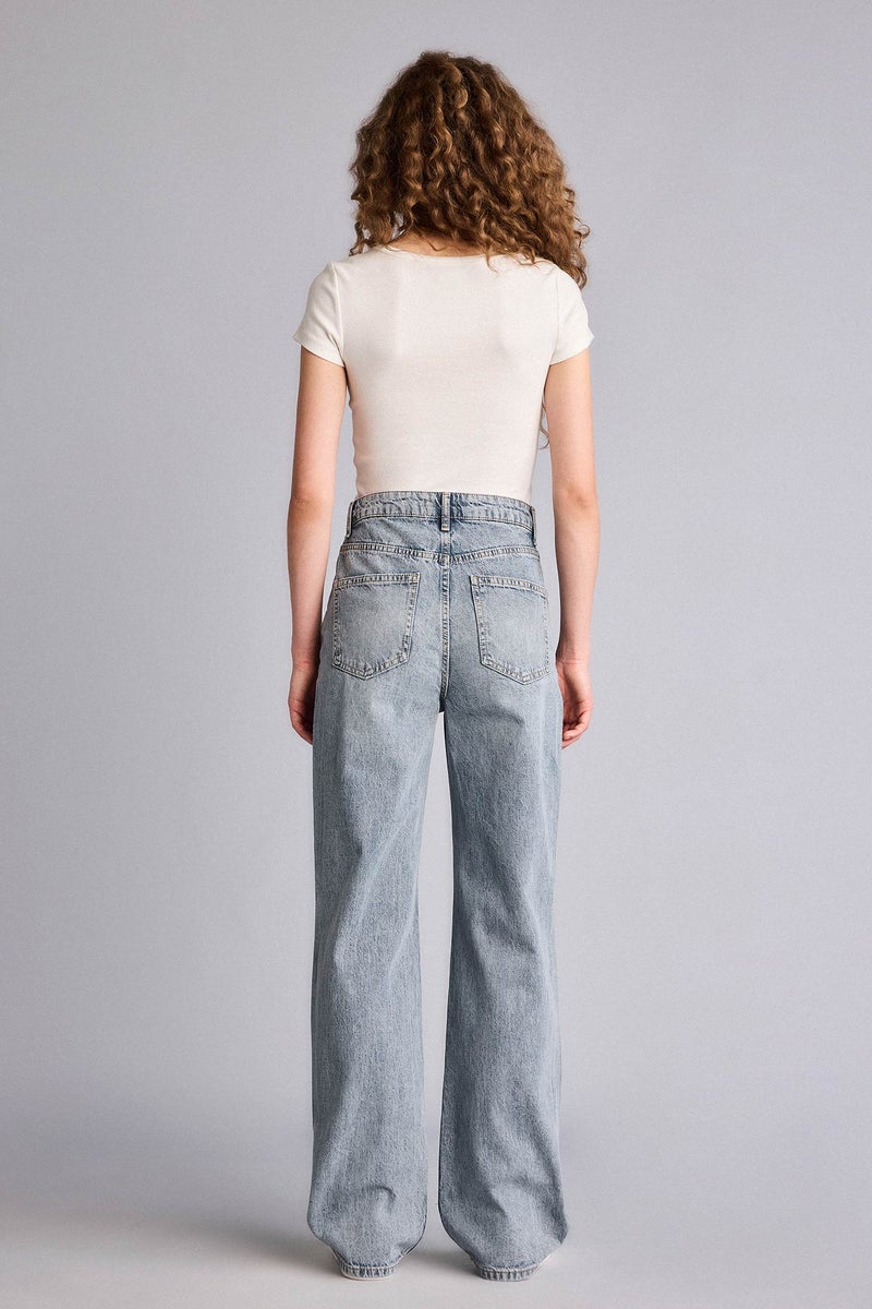 DeFacto Blue Woman 90's Wide Leg High Waist Washed Jeans Casual - Image 5