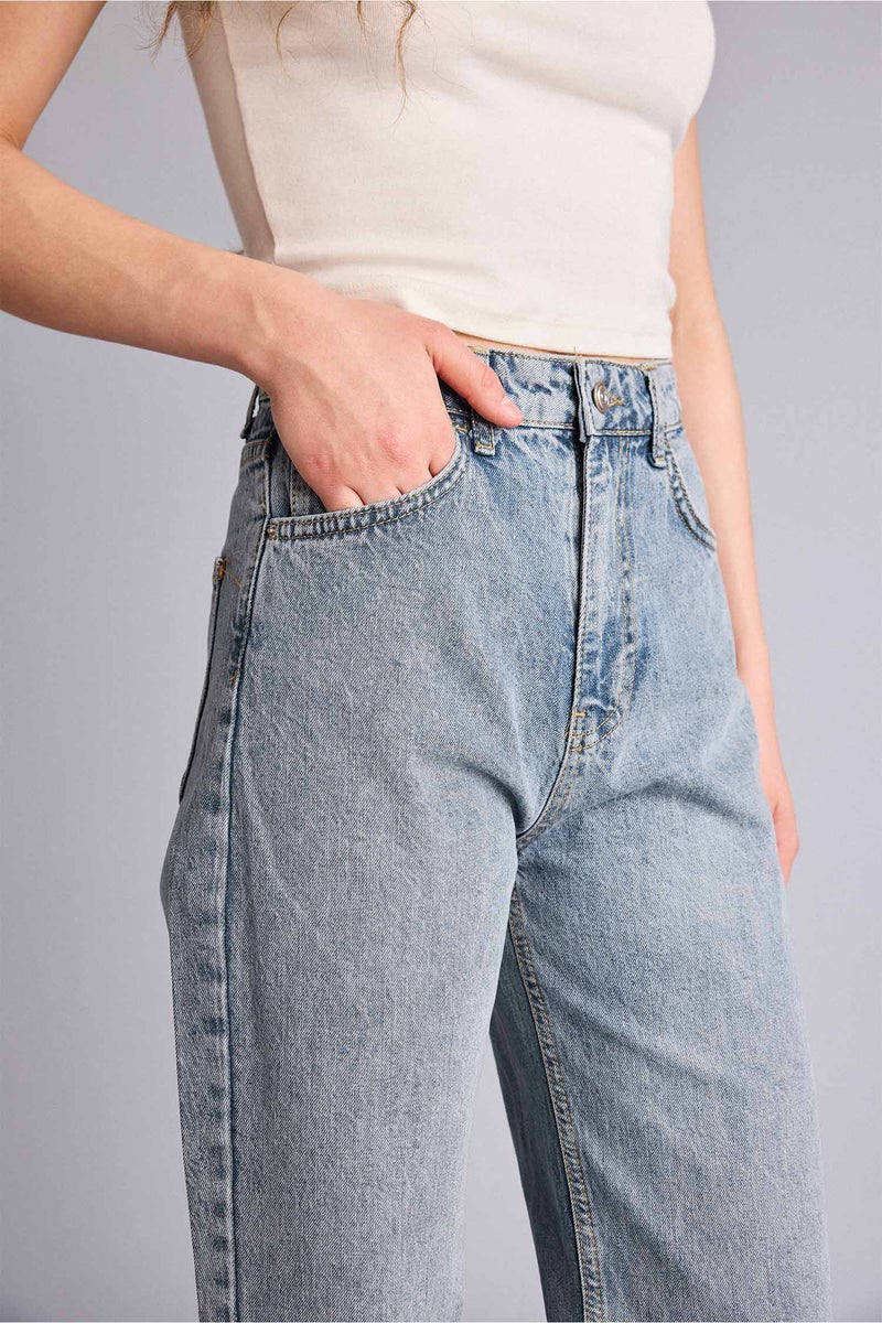 DeFacto Blue Woman 90's Wide Leg High Waist Washed Jeans Casual - Image 4