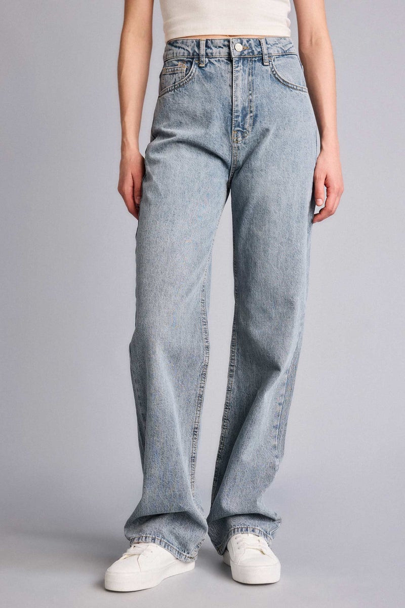 DeFacto Blue Woman 90's Wide Leg High Waist Washed Jeans Casual - Image 3