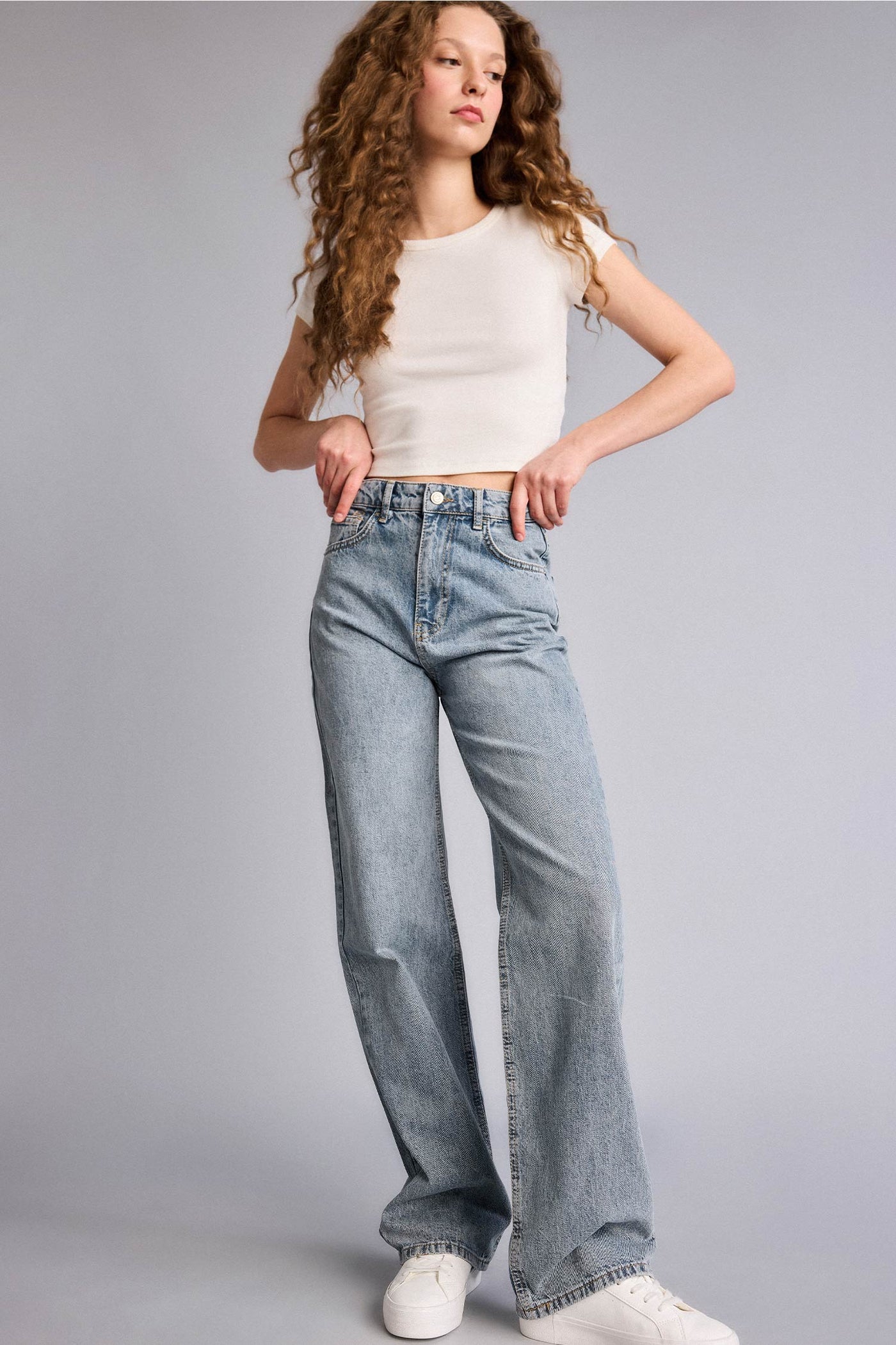 Blue Woman 90's Wide Leg High Waist Washed Jeans Casual