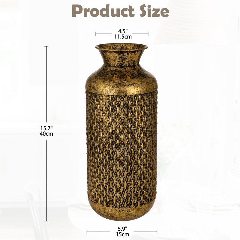 Arborus Flower Vase Rustic Metal Vases, 16" Black and Gold Pattern Vase for Farmhouse Home DÃ©cor Artificial Flowers and Centerpieces - Image 2
