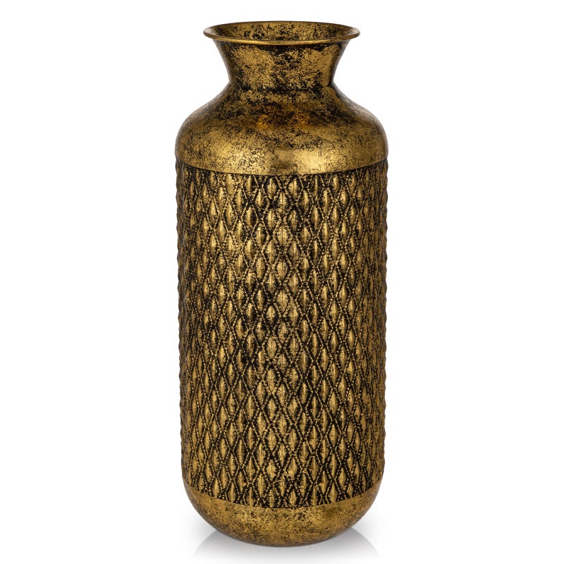 Arborus Flower Vase Rustic Metal Vases, 16" Black and Gold Pattern Vase for Farmhouse Home DÃ©cor Artificial Flowers and Centerpieces - Image 1