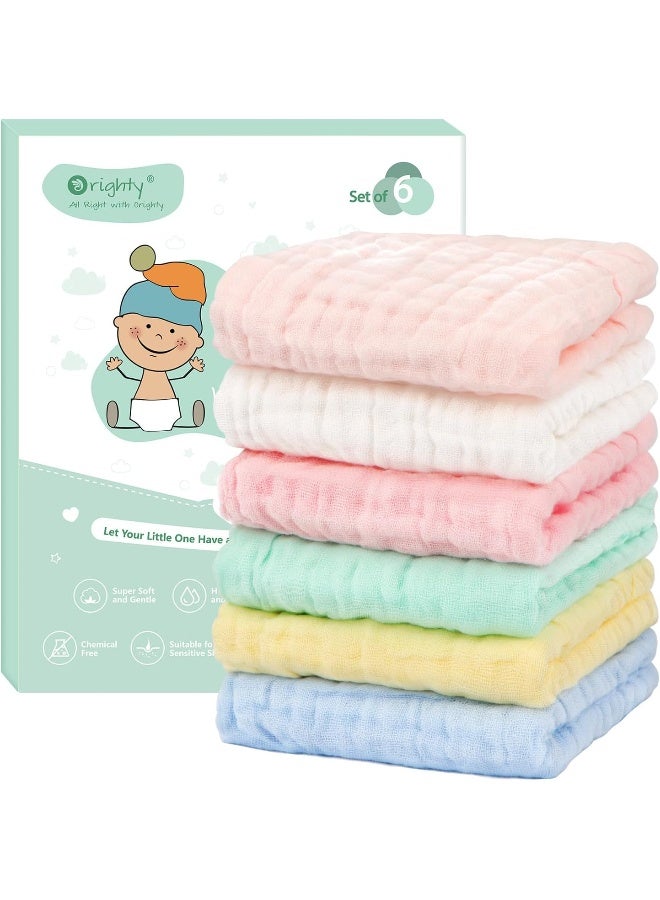 Orighty Muslin Baby Washcloths Pack of 6 - Soft Face Cloths for Newborn, Absorbent Baby Bath and Face Towels, 100% Cotton Babies Wipes, Burp Cloths, Feeding Towels for Babies and Infants - 10 x 10’’ - Image 1