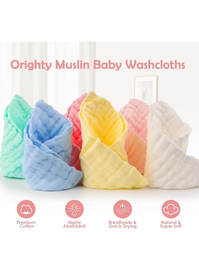 Orighty Muslin Baby Washcloths Pack of 6 - Soft Face Cloths for Newborn, Absorbent Baby Bath and Face Towels, 100% Cotton Babies Wipes, Burp Cloths, Feeding Towels for Babies and Infants - 10 x 10’’ - Image 2
