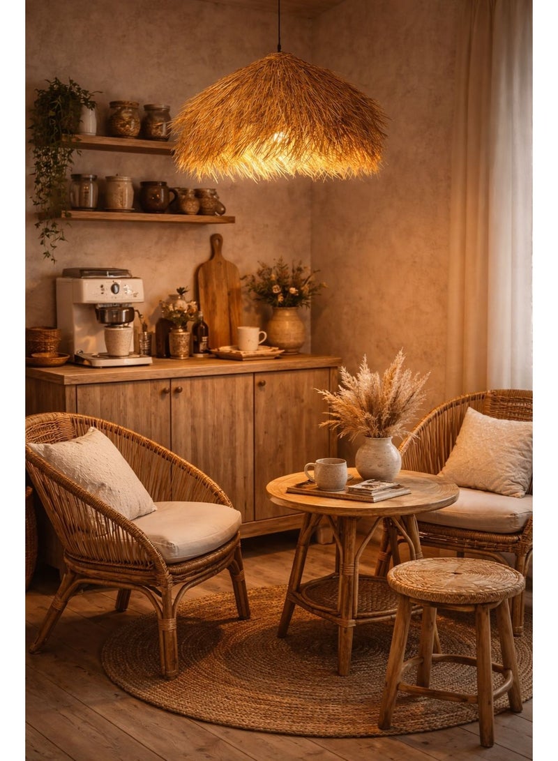 Rustic bohemian ceiling chandelier made of natural straw, sixty centimeters diameter, bringing warm ambiance and unique artistic aesthetic to interior spaces - Image 2
