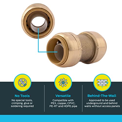 SharkBite 3/8 inch Coupling, Push to Connect Brass Plumbing Fitting, PEX Pipe, Copper, CPVC, PE-RT, HDPE, U006LFA - Image 3