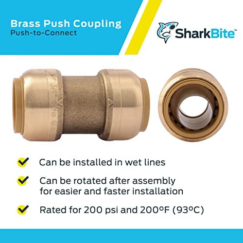 SharkBite 3/8 inch Coupling, Push to Connect Brass Plumbing Fitting, PEX Pipe, Copper, CPVC, PE-RT, HDPE, U006LFA - Image 4