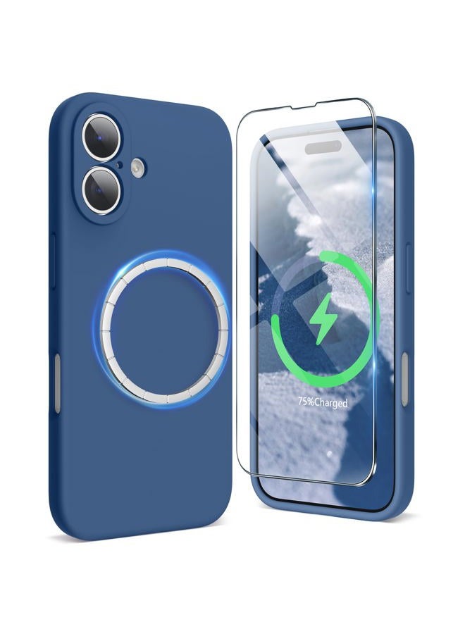 SURPHY Magnetic Silicone for iPhone 16 Case, Compatible with MagSafe, Camera Protective and Soft Microfiber Lining Shockproof Phone Case Cover 6.1 inch 2024, Blue Jay - Image 1