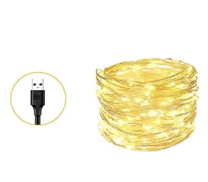 Tu Casa DW-440 USB LED Copper Fairy Lights | 10 Meters 100 LED Bulbs | Waterproof Decorative String Lights | Warm White Nickel Finish | Home Decor, Bedroom, Party, Festival Lighting - Image 3