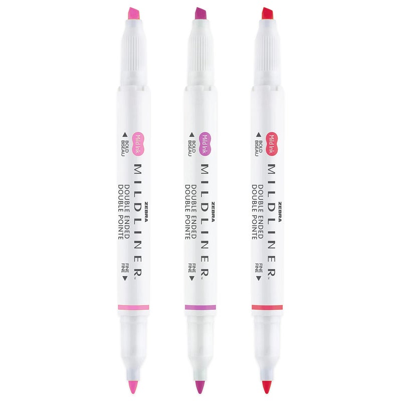 Zebra Pen Zebra Mildliner Creative Marker Highlighter Pens Double Ended Chisel Bullet Tip Pink Set of 3 - Image 2
