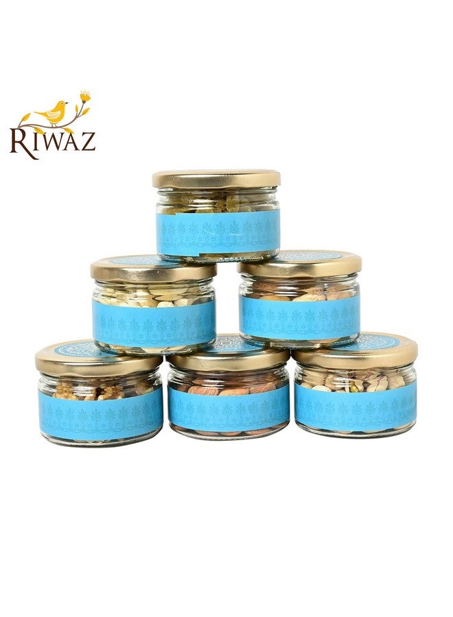 RIWAZ صندوق فواكه مجففة ريوواز الفاخر باللون الأزرق المصنوع من الجلد المقلوب مليء باللوز، الكاجو، الزبيب، الخوخ، الفستق والجوز | صندوق فواكه مجففة | هدية ديوالي، هدية شركات، زفاف ومهرجان - Image 5