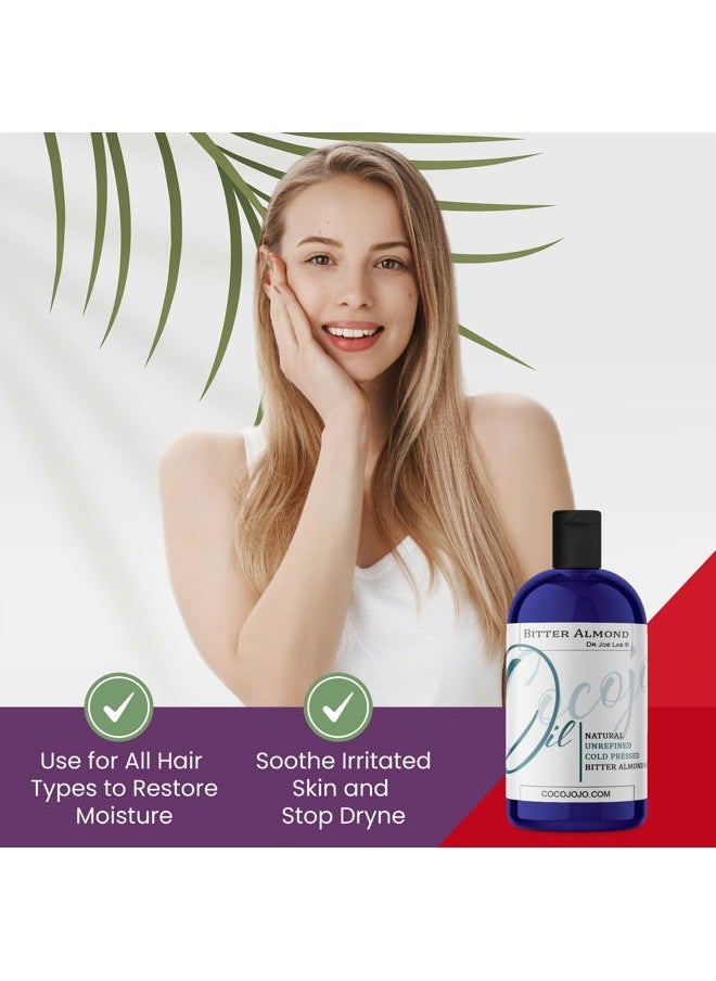 Dr Joe Lab - Bitter Almond Oil - 16 oz - Pure, All Natural, Non GMO, Carrier Oil - for Skin, Hair, Body, Nails, Face, Arms & Legs - Hydrates, Nourishes, Moisturizes - Image 1