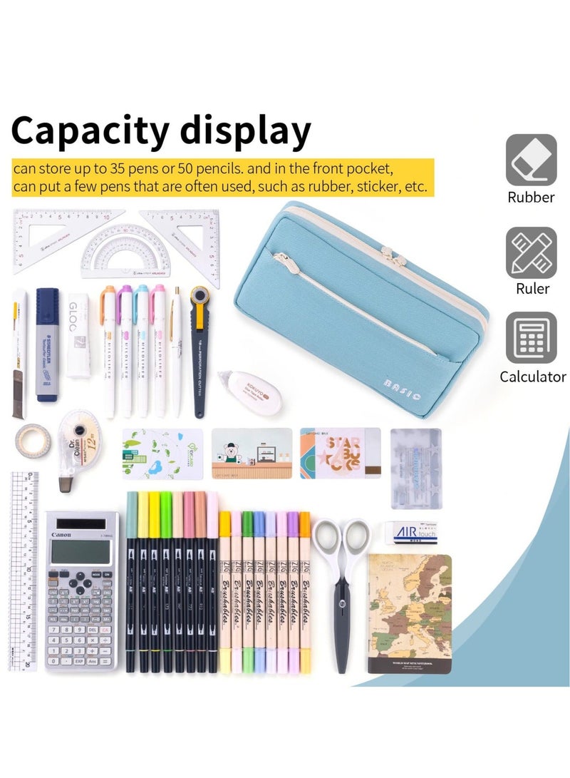 Captaintech Large Capacity Pencil Case, Big Capacity Pencil Pouch, Pen Marker Holder Double Zipper Storage Bag, Big Pencil Organizer for College School Office Teen Girl Boy Women Men Adult (Blue) - Image 3