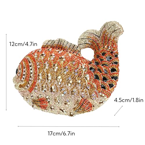 Tngan Women Mini Fish Clutch Luxury Rhinestones Purse Sparkling Banquet Handbag Wedding Party Clutch Bag, Gold Orange - Image 4