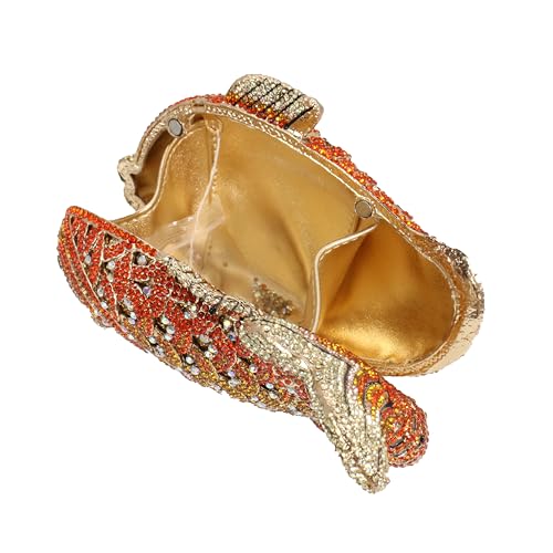 Tngan Women Mini Fish Clutch Luxury Rhinestones Purse Sparkling Banquet Handbag Wedding Party Clutch Bag, Gold Orange - Image 5