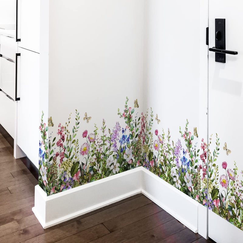 Mirabuy Mirabuy Big Plant Grass Wall Corner Stickers Flowers with Butterflies Base Board Skirting Line Wall Decals for Bedroom Living Room Staircase Kitchen  - Image 1