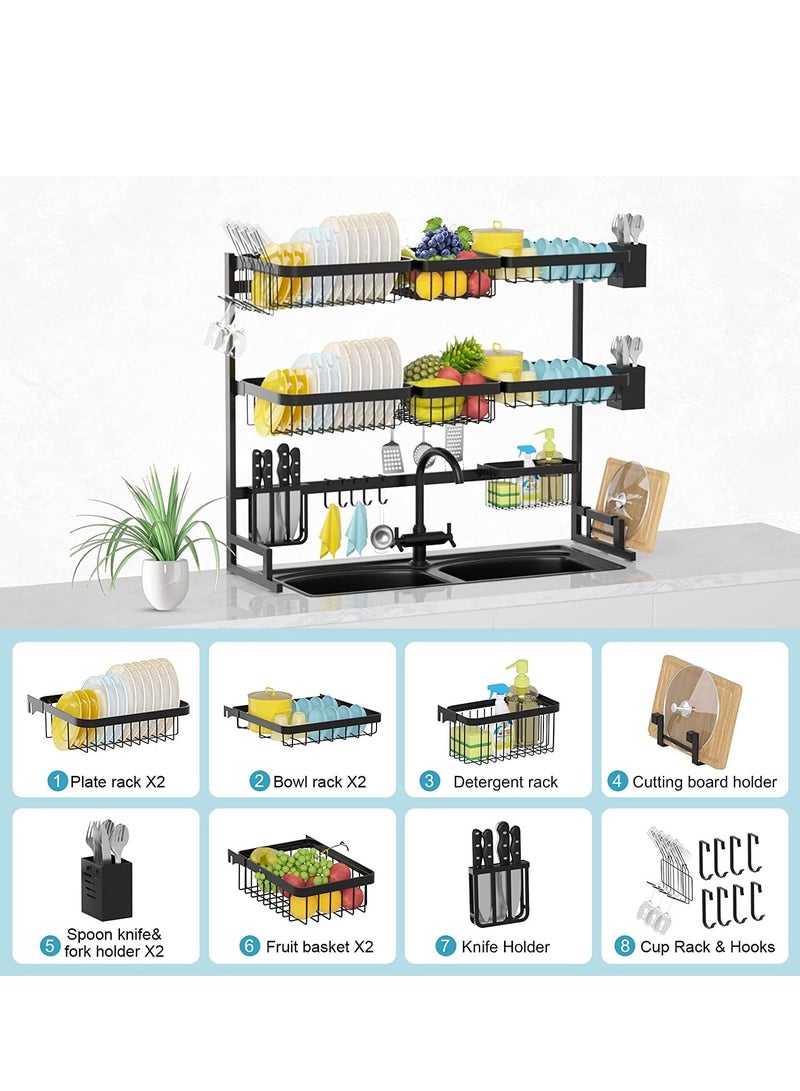 DubaiGallery 3 Layer Stainless Steel Kitchen Rack Dish Organizer Drying Rack Above Sink Drain Rack Kitchen Storage Countertop Utensil Holder - Image 3