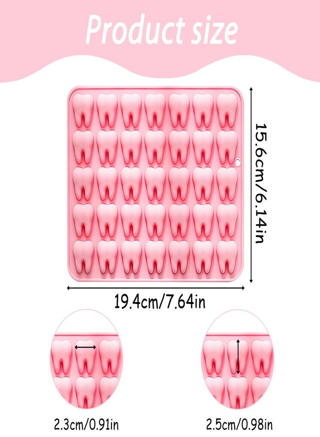 Fchil Tooth Shape Silicone Chocolate Molds, Pink, 35-Cavity, Set of 2, for Candy Gummy Ice, 7.64 x 6.14 in - Image 2
