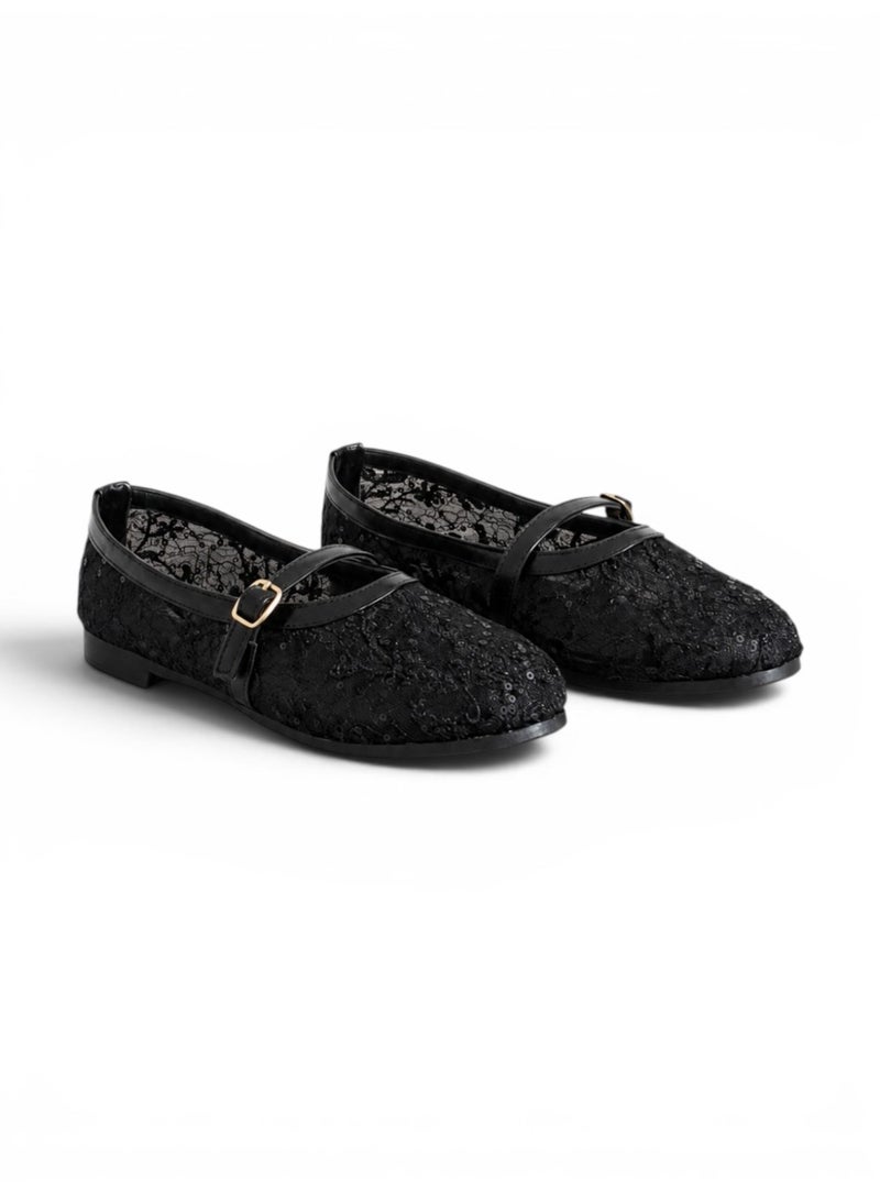LIFESTYLISH Ballerina flats fabric embroidered BF-811 - Black - Image 1
