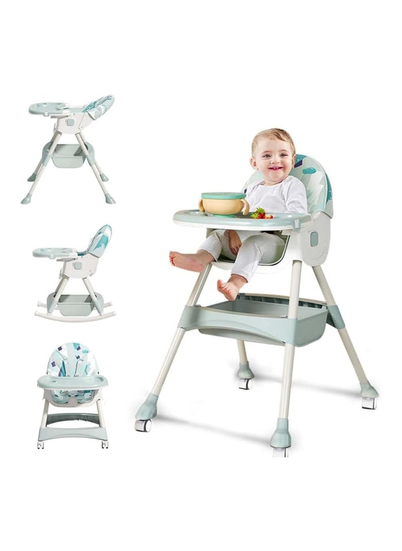 DMG TECH 6 in 1 Baby High Chair 3 Gear Adjustment for Backrest Rocking Horse Design Collapsible Two Tiered Dinner Plate Removable Seat 5 Point Safety Harness  - Image 1