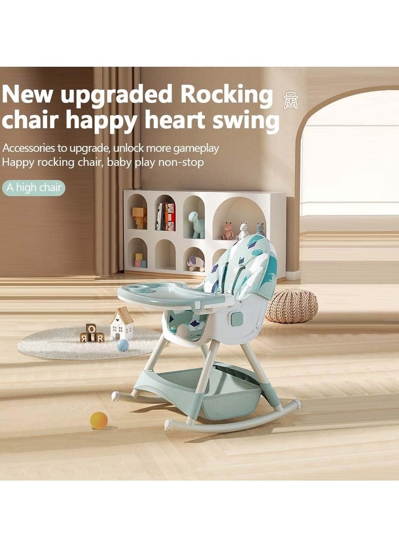 DMG TECH 6 in 1 Baby High Chair 3 Gear Adjustment for Backrest Rocking Horse Design Collapsible Two Tiered Dinner Plate Removable Seat 5 Point Safety Harness  - Image 2