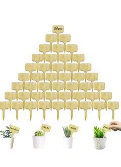 SYOSI Bamboo Plant Labels, T-Type Wooden Sign Tags, Garden Markers for Seed Potted Herbs Flowers Vegetables 3.9 x 2.4 Inch, Plastic Nursery, 50Pcs  - Image 1