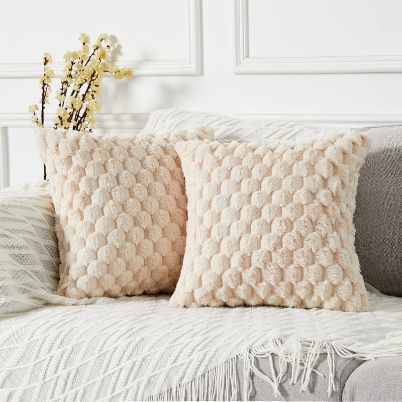 Yaertun Pack of 2 Super Soft Cozy Decorative Throw Pillow Covers Fuzzy Plush Faux Fur Luxury Cushion Cover Pillowcase for Sofa Couch Bed Livingroom 20x20 Inch Beige - Image 1