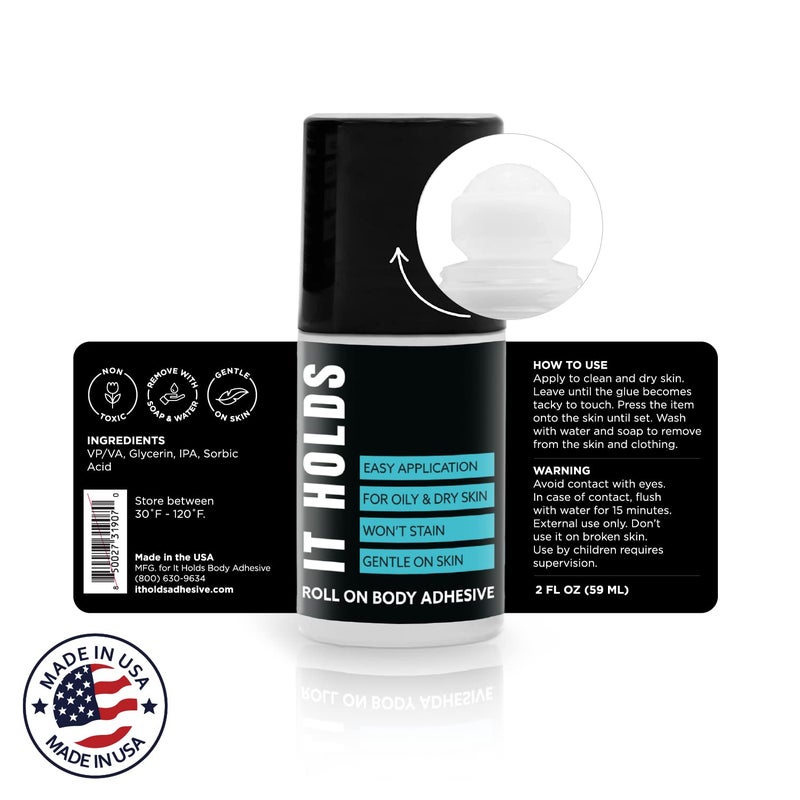 jomi compression Fabric & Body Adhesive Roll On Glue for Skin, Clothing, Dancers, Lace Wig, Hair, Stockings, Sweat Resistant Skin Adhesive, Fashion Tape Residue Free 2oz - Image 2