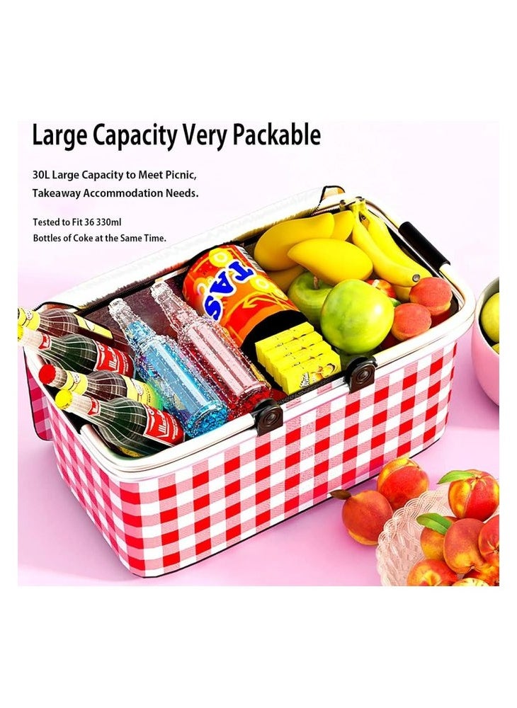 Generic - Insulated Picnic Basket, 30L Large Portable Collapsible Cool / Hot Bag - Red - Image 1
