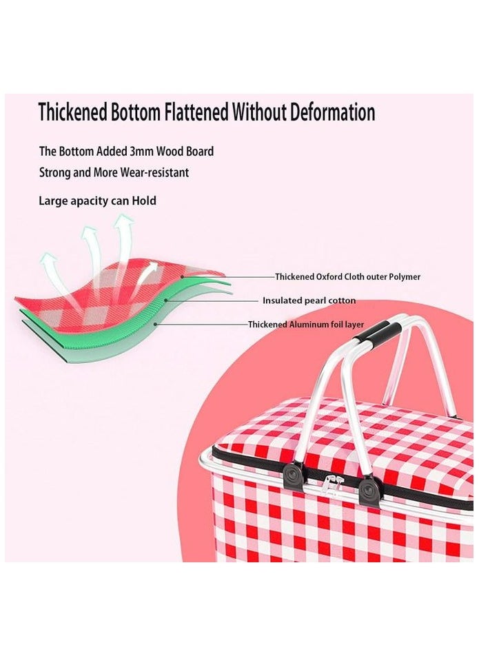 Generic - Insulated Picnic Basket, 30L Large Portable Collapsible Cool / Hot Bag - Red - Image 1