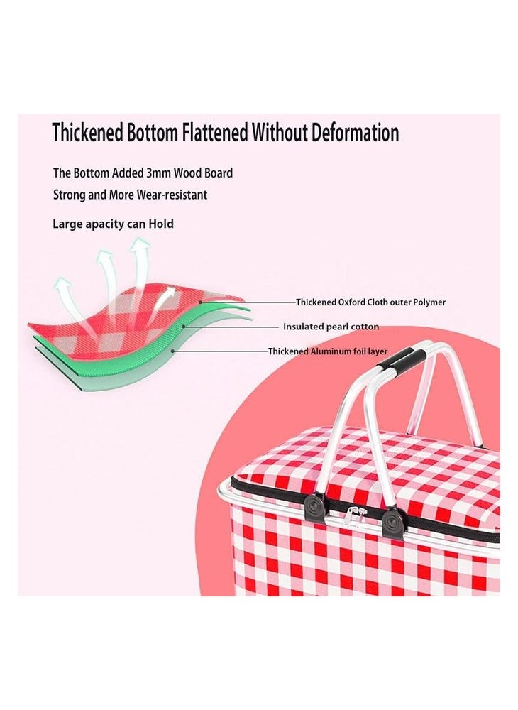 Generic - Insulated Picnic Basket, 30L Large Portable Collapsible Cool / Hot Bag - Red - Image 1