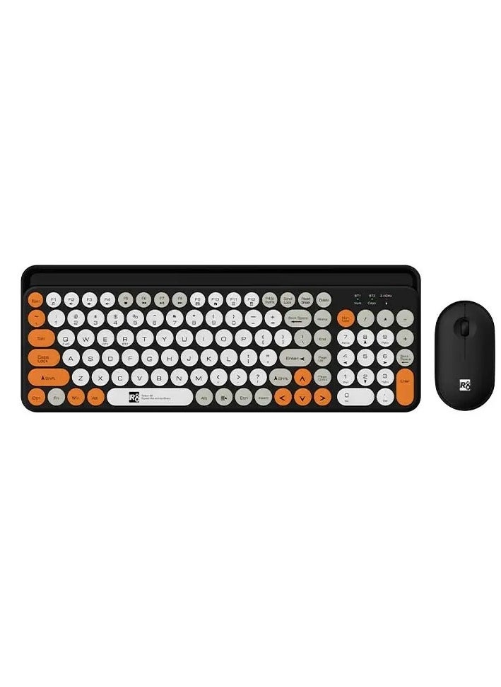R8 - 1930 Fashion Dual Mode Bluetooth & Wireless Keyboard and Mouse Set With Mobile Holder - Multi-Device (2.4G / BT1/ BT2 ) -10M Distance - ( AR / ENG ) Layout Full Size - for PC/Laptop - Plug /Play - (2 x Battery ) - Image 1