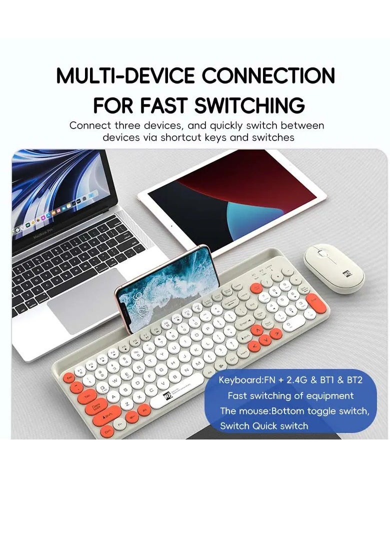 R8 - 1930 Fashion Dual Mode Bluetooth & Wireless Keyboard and Mouse Set With Mobile Holder - Multi-Device (2.4G / BT1/ BT2 ) -10M Distance - ( AR / ENG ) Layout Full Size - for PC/Laptop - Plug /Play - (2 x Battery ) - Image 1