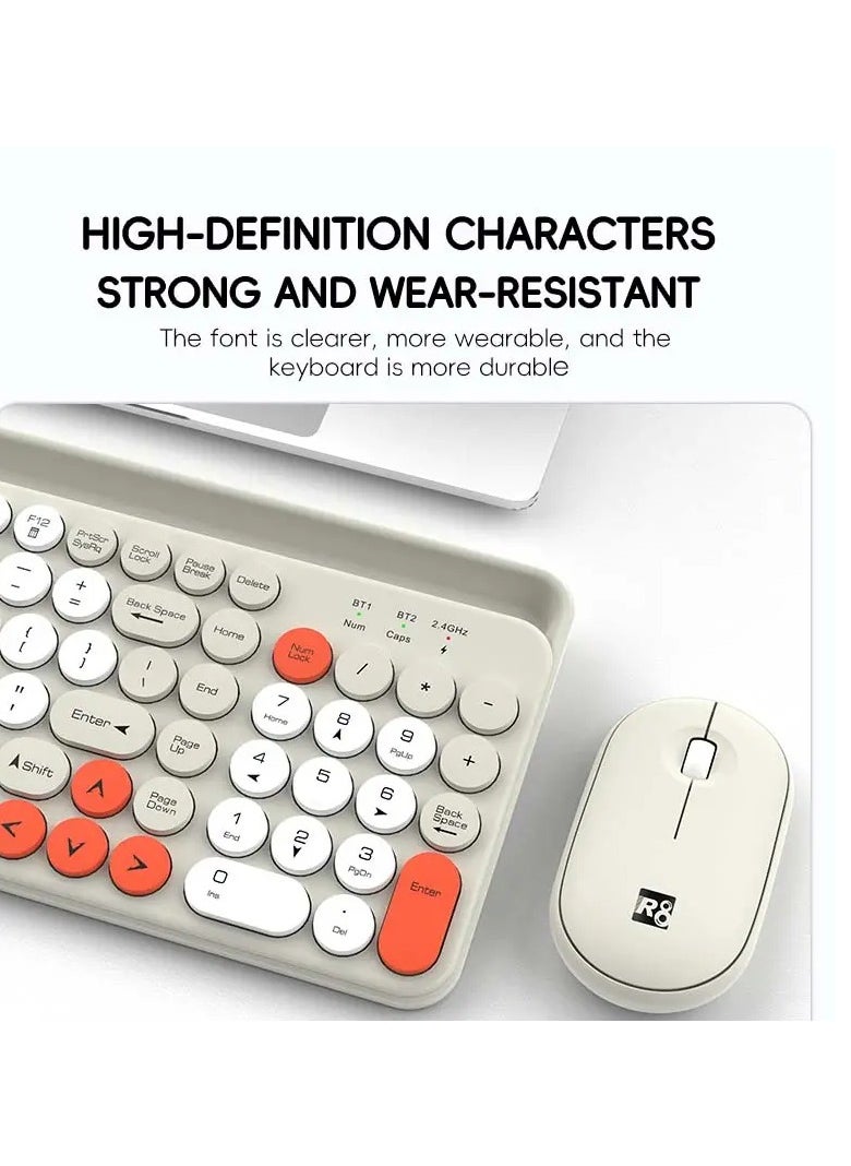 R8 - 1930 Fashion Dual Mode Bluetooth & Wireless Keyboard and Mouse Set With Mobile Holder - Multi-Device (2.4G / BT1/ BT2 ) -10M Distance - ( AR / ENG ) Layout Full Size - for PC/Laptop - Plug /Play - (2 x Battery ) - Image 1