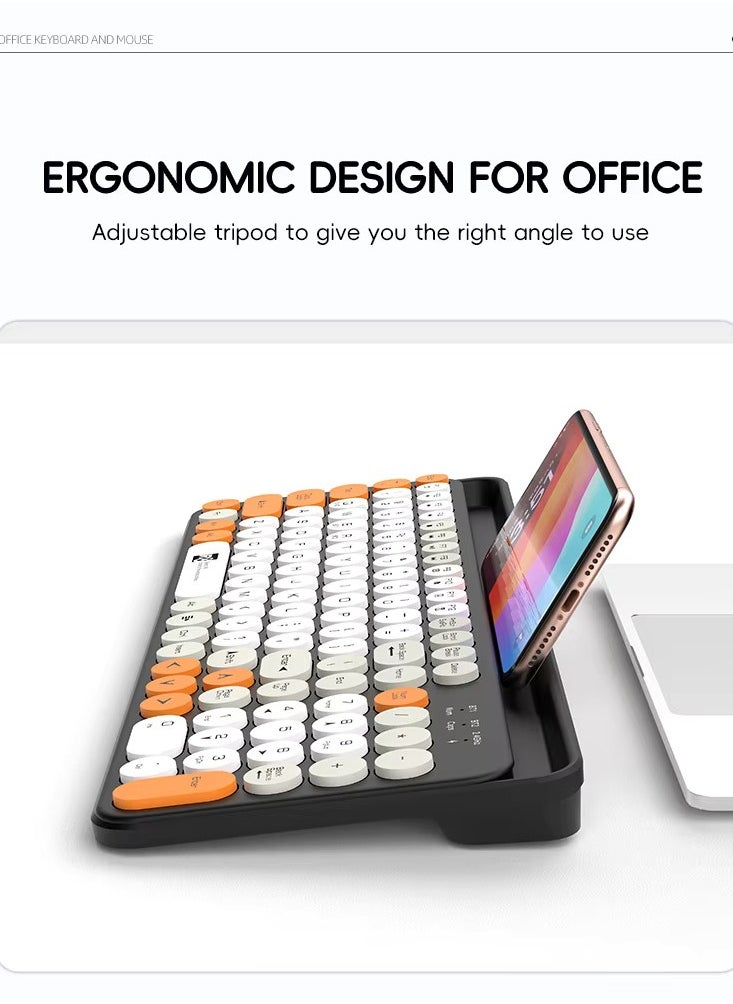 R8 - 1930 Fashion Dual Mode Bluetooth & Wireless Keyboard and Mouse Set With Mobile Holder - Multi-Device (2.4G / BT1/ BT2 ) -10M Distance - ( AR / ENG ) Layout Full Size - for PC/Laptop - Plug /Play - (2 x Battery ) - Image 1