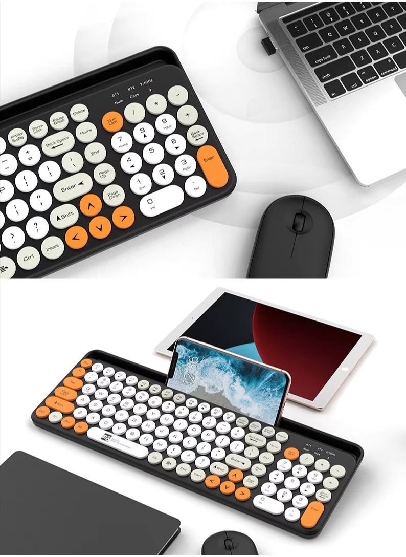 R8 - 1930 Fashion Dual Mode Bluetooth & Wireless Keyboard and Mouse Set With Mobile Holder - Multi-Device (2.4G / BT1/ BT2 ) -10M Distance - ( AR / ENG ) Layout Full Size - for PC/Laptop - Plug /Play - (2 x Battery ) - Image 1