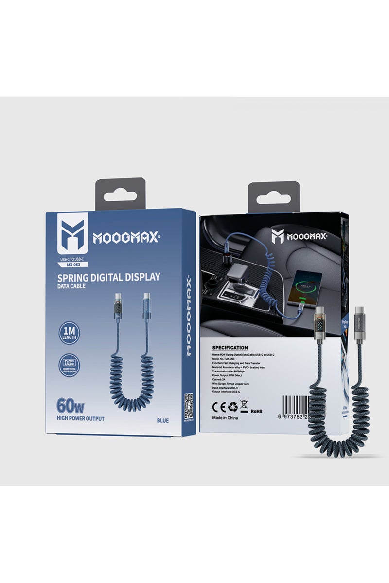 MOOGMAX MX063 Type C To Type C Spring Digital Display Data Cable, Navy - Image 2