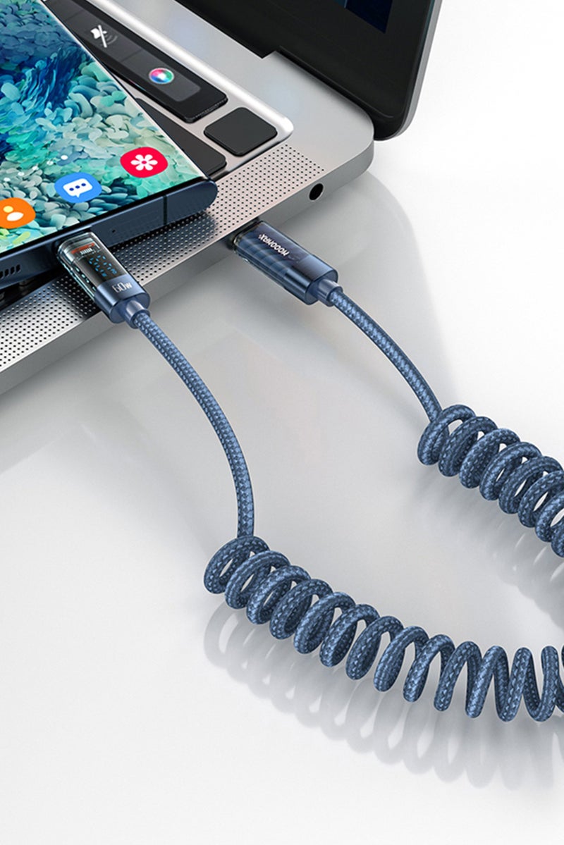 MOOGMAX MX063 Type C To Type C Spring Digital Display Data Cable, Navy - Image 4