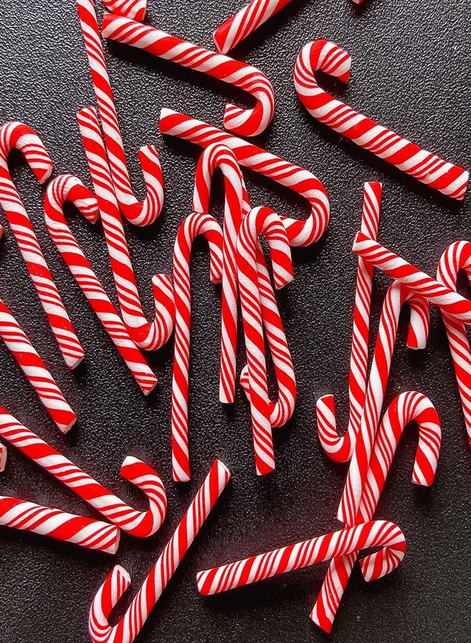 EHOPE 100Pcs Clay Candy Canes Red White Candy Canes Christmas Candy Cane Faux Candy Cane Christmas Stick Mini Polymer Soft Clay DIY Decoration for Nail Art Kit DIY Cake Food（3CM-Red +White） - Image 2