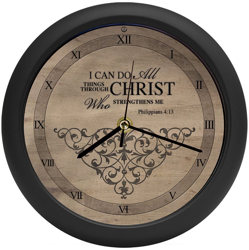 Mark Feldstein Associates I Can Do All Things Inspirational Natural Brown 8 inch Three Hymn Sound Clock