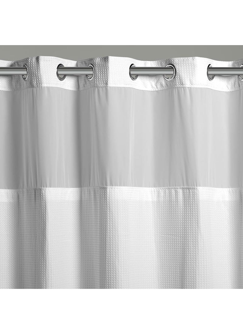 Hookless Its A Snap! Waffle Shower Curtain  3-in-1 Shower Curtain Includes Fabric Shower Curtain with Sheer Top Window  Flex-On Rings & Fabric Liner  71  x 74   White