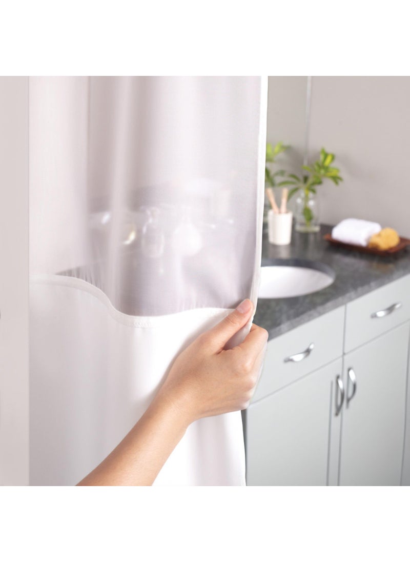 Hookless Its A Snap! Waffle Shower Curtain  3-in-1 Shower Curtain Includes Fabric Shower Curtain with Sheer Top Window  Flex-On Rings & Fabric Liner  71  x 74   White