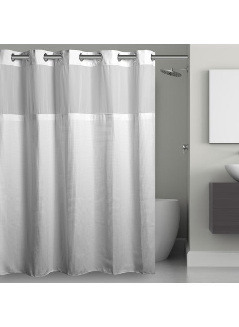 Hookless Its A Snap! Waffle Shower Curtain  3-in-1 Shower Curtain Includes Fabric Shower Curtain with Sheer Top Window  Flex-On Rings & Fabric Liner  71  x 74   White