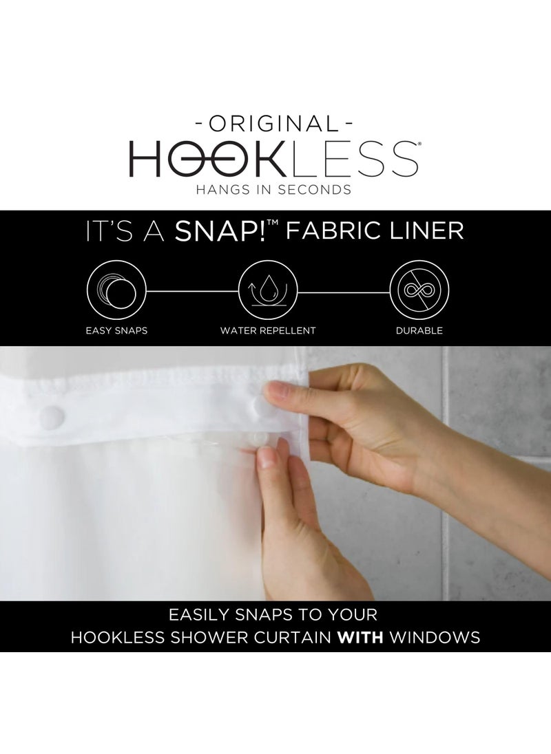 Hookless Its A Snap! Waffle Shower Curtain  3-in-1 Shower Curtain Includes Fabric Shower Curtain with Sheer Top Window  Flex-On Rings & Fabric Liner  71  x 74   White