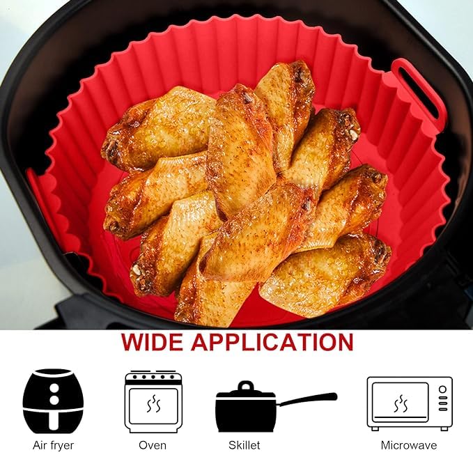 SANWALSA SANWALSA Pack of 2 Round 8 inch Reusable Silicone Air Fryer Liners Pot With Ear Handles Nonstick Heat Resistant Air Fryer Accessories Baking Tray Multicolor  - Image 4