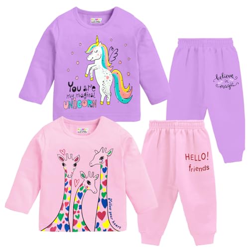 Kuchipoo Girl Regular Fit Cotton Printed T-Shirts and Pyjamas Set (KUC-PSUT-134, 2-3 Years, Multi-Colored) - Image 1